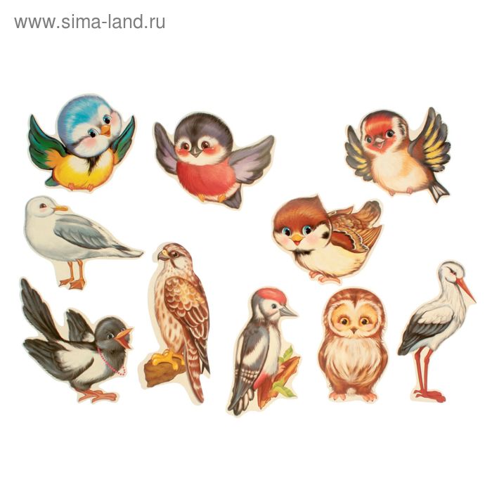 Комплект украшений "Веселые птички" на скотче, 10 видов, 12 х 12 см - Фото 1