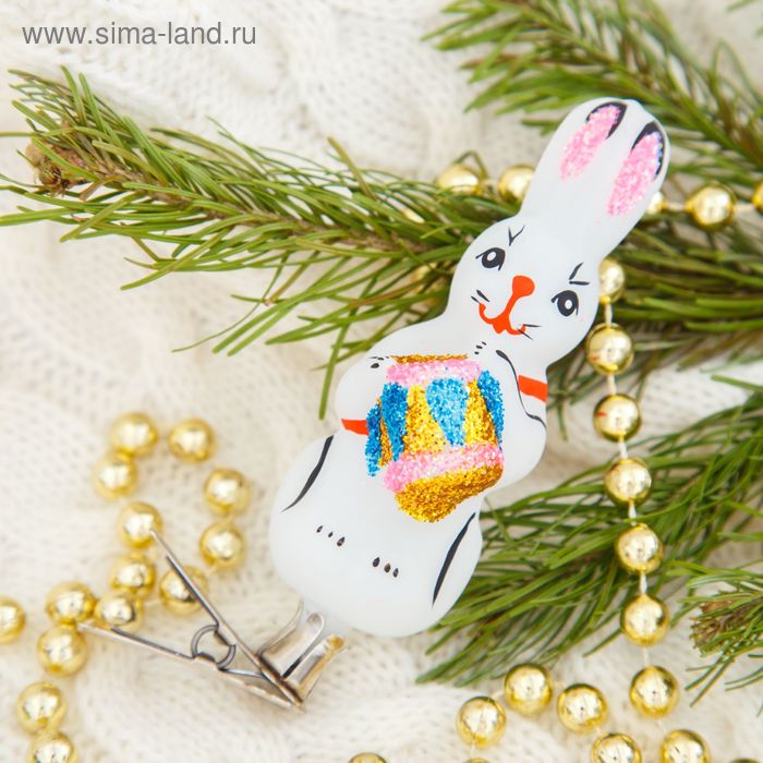 Ёлочная игрушка «Зайчик с барабаном» h=9.6 см - Фото 1