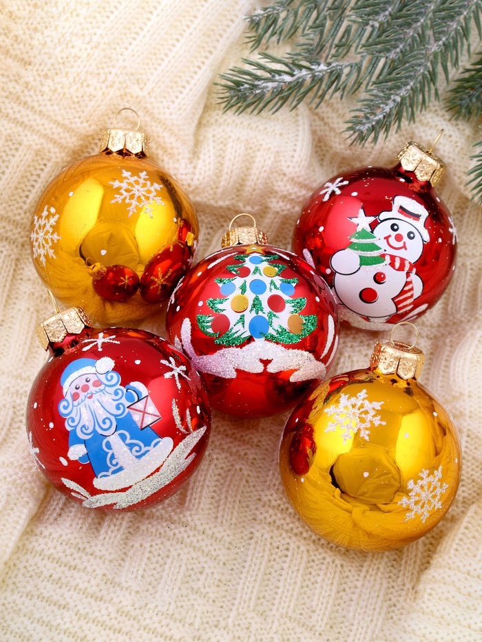 Ёлочные игрушки 5 шт. «Волшебство», шары новогодние, d=6 см - Фото 1