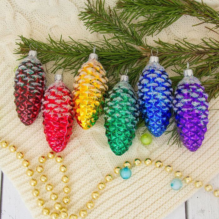 Ёлочные игрушки «Сосновый бор» (набор 6 шт.) d=8 см - Фото 1