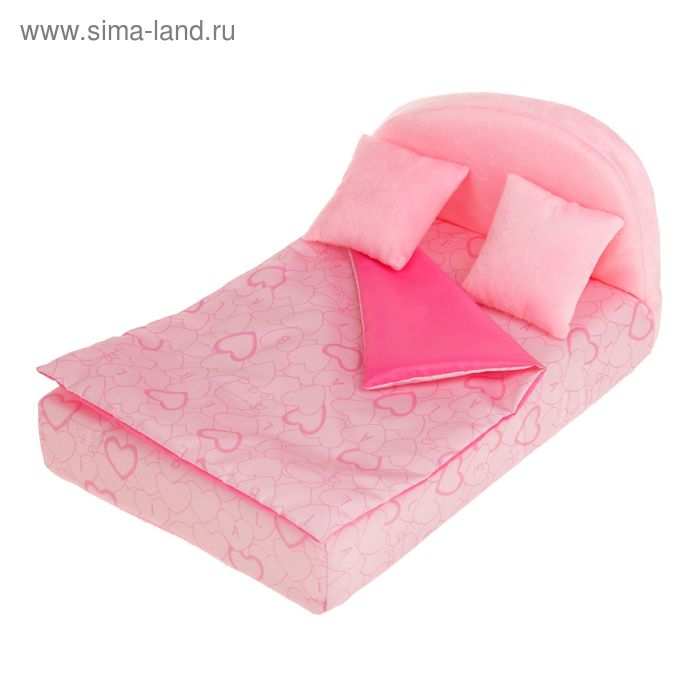 мягкая мебель для кукол кровать, 2 подушки, одеяло МИКС НМ-003 - Фото 1