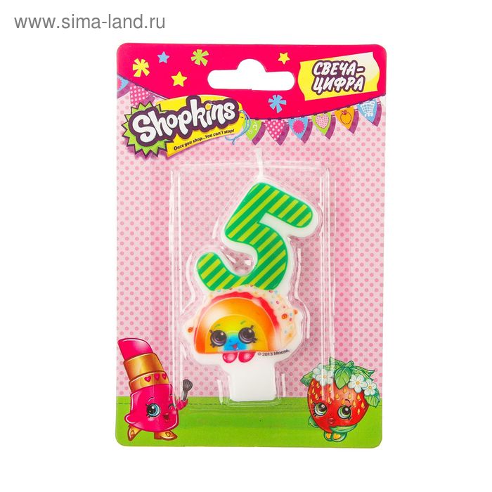 Свеча для торта цифра "Shopkins" зелёная "5" - Фото 1