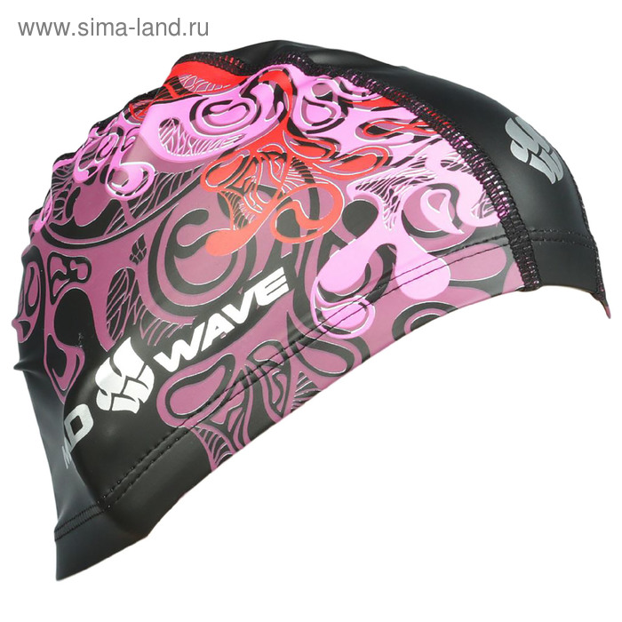 Шапочка для плавания WAVE, цвет чёрный/розовый - Фото 1