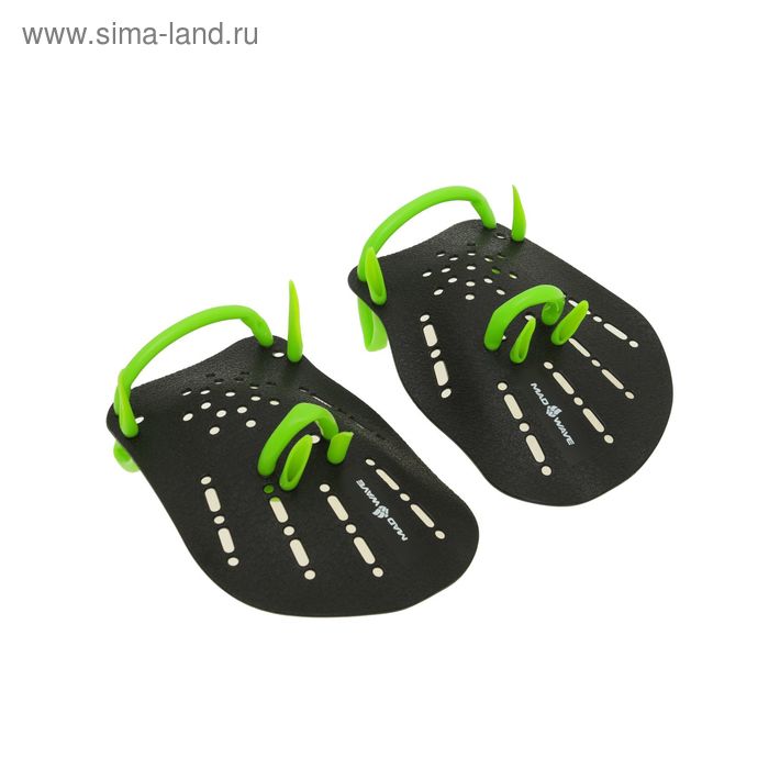 Лопатки Hand Paddles Mad Wave, 18.5х13х0.2 см, размер M, чёрный/зелёный - Фото 1