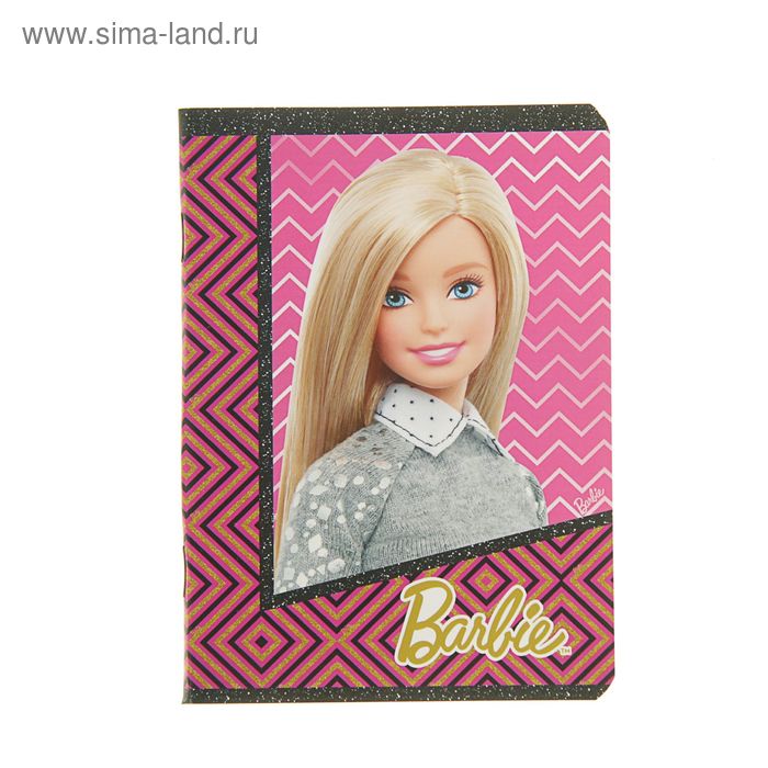 Записная книжка А6, 32 листа на скрепке Barbie, выборочный УФ-лак, МИКС - Фото 1