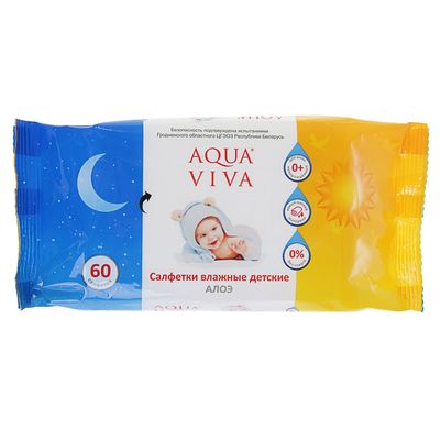Влажные салфетки Aqua Viva, детские, Алоэ, 60 шт.