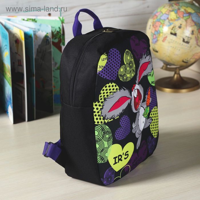 Рюкзак детский "Заяц" на молнии, 2 отдела, цвет чёрный - Фото 1