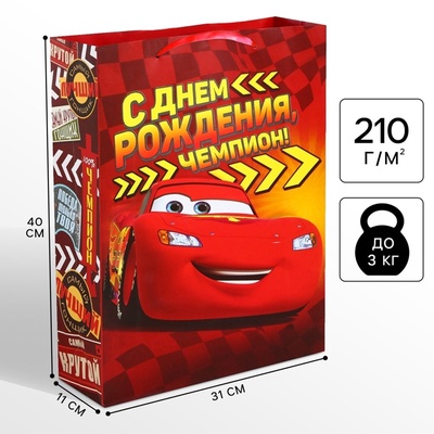 Пакет подарочный «С днём рождения, чемпион!», 31×40×11.5 см