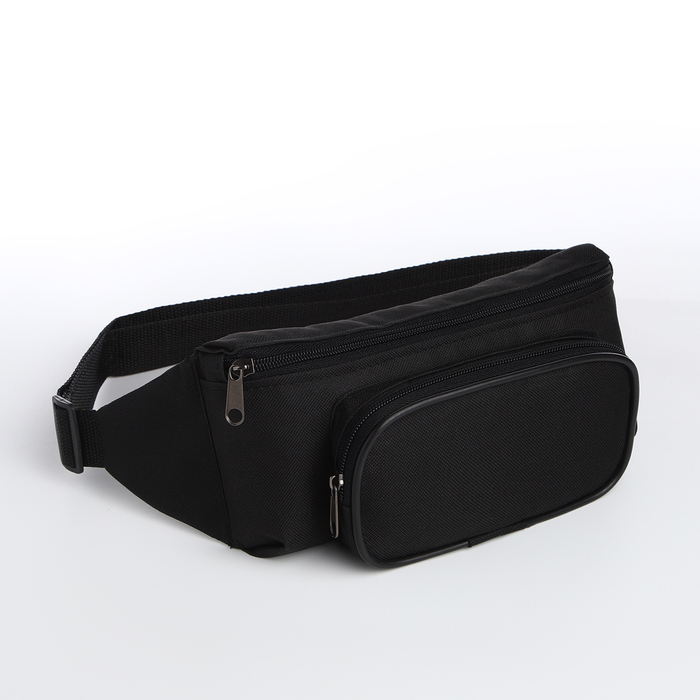 Поясная сумка на молнии, наружный карман, цвет чёрный - Фото 1