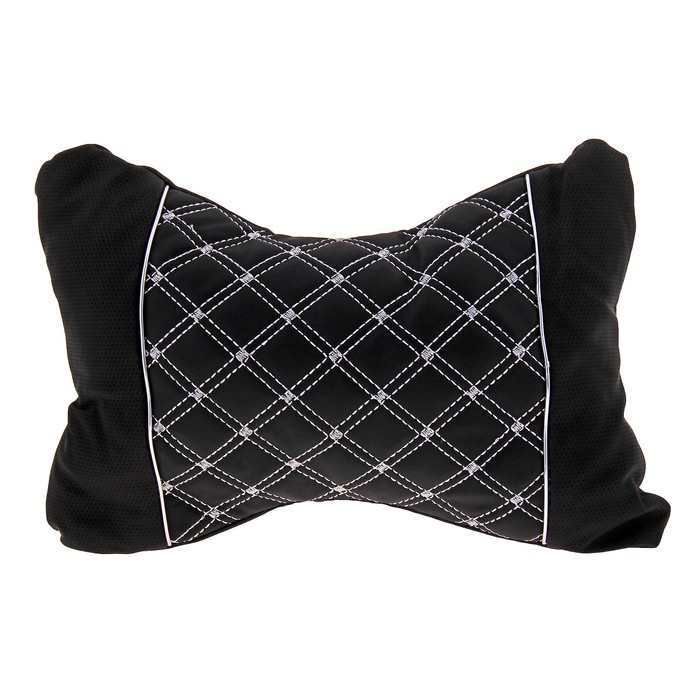 Ортопедическая подушка для шеи на подголовник, 25х20 см, экокожа, черно-белый - Фото 1