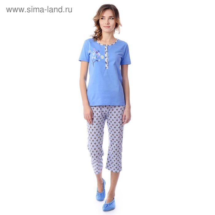 Пижама женская (футболка, бриджи) MK2750/01 цвет голубой, р-р 48, рост 158-164 - Фото 1