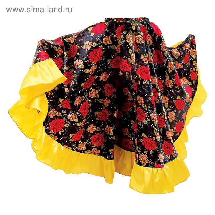 Цыганская юбка для девочки с желтой оборкой по низу длина 75 (рост 134-140) - Фото 1