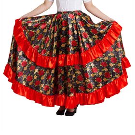 Цыганская юбка для девочки с  двойной красной оборкой длина 67 (рост 122-128)