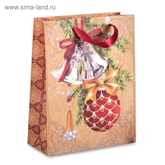 Пакет крафтовый вертикальный «Новогодие украшения», 23 × 27 × 8 см - Фото 1