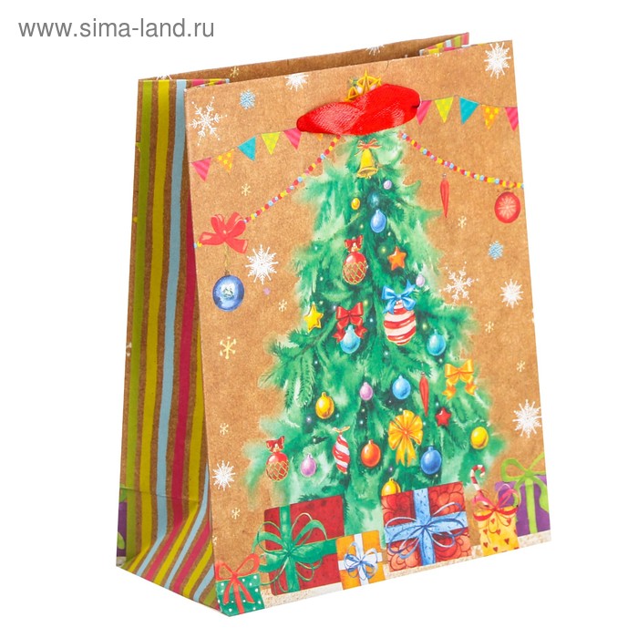 Пакет крафтовый вертикальный «Ёлочка-красавица», 12 × 15 × 5,5 см - Фото 1