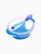 Тарелка на присоске, 350 мл, в наборе крышка, термоложка, синий - Фото 2