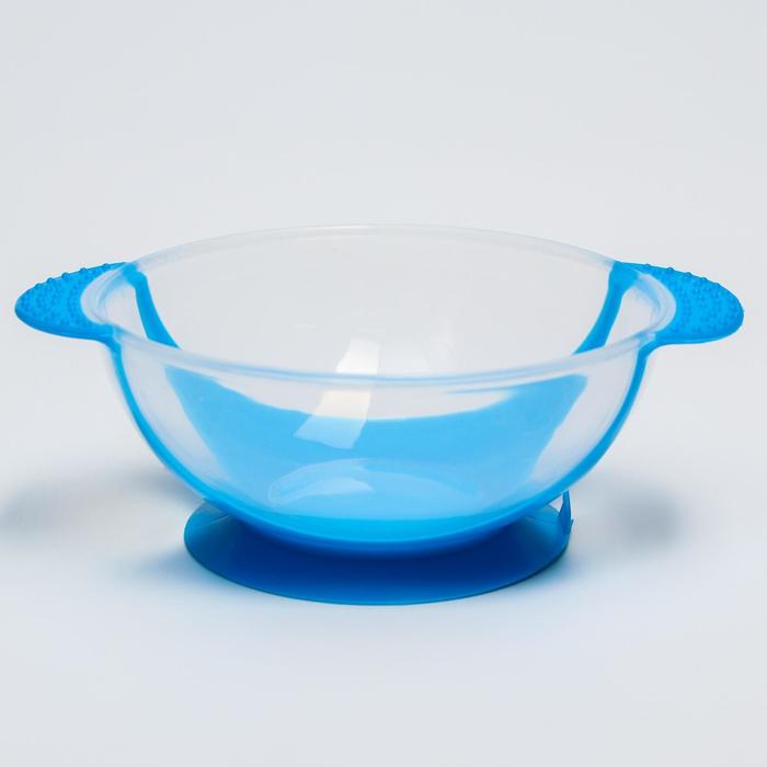 Набор для кормления, 3 предмета: тарелка на присоске 350 мл, крышка, термоложка, цвет синий - фото 1906864631