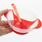 Набор для кормления: миска на присоске 340 мл., с крышкой, термоложка, цвет красно-бежевый - фото 4574331