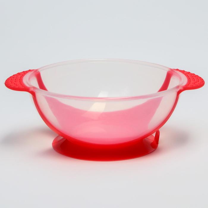 Набор для кормления: миска на присоске 340 мл., с крышкой, термоложка, цвет красно-бежевый - фото 1906864636