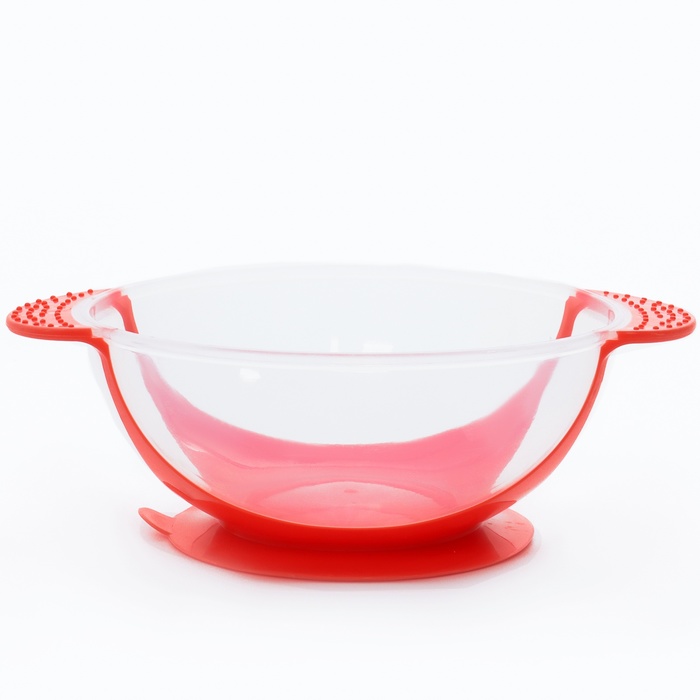 Набор для кормления: миска на присоске 340 мл., с крышкой, термоложка, цвет красно-бежевый - фото 1906864640