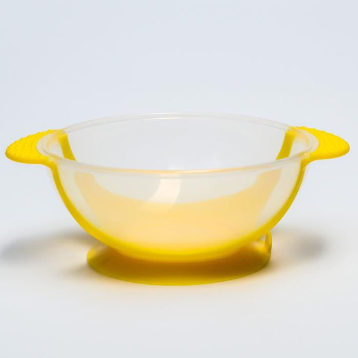 Набор для кормления, 3 предмета: миска 350 мл на присоске, крышка, термоложка, цвет жёлтый - фото 1906864651