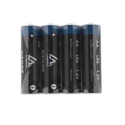 Батарейка алкалиновая (щелочная) Luazon, AA, LR6, спайка, 4 штуки