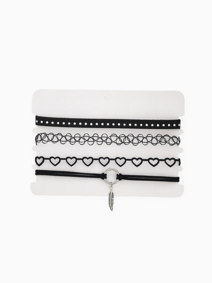 Чокер «Ассорти» романтика, (набор 4 шт.), цвет чёрно-серебряный, 30.5 см - Фото 1