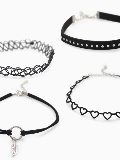 Чокер «Ассорти романтика», набор 4 шт. чёрный в серебре, 30.5 см