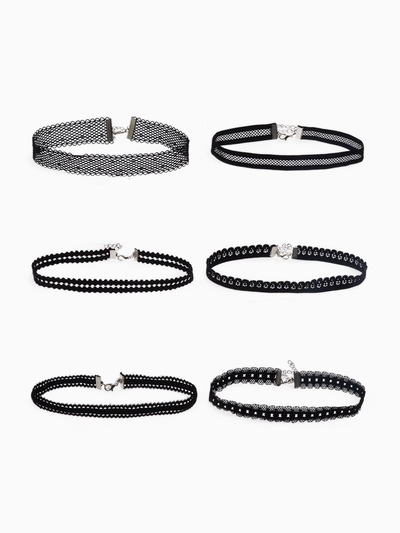 Чокер «Ассорти» ажур, набор 6 шт. чёрный, 30.5 см