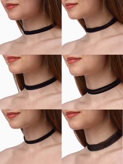 Чокер «Ассорти», ажур, набор 6 шт. чёрный, 30.5 см
