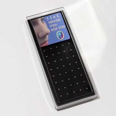 Пирсинг в нос (нострил) «Шарик», прямой, L=10 мм, набор 40 шт., цвет серебро