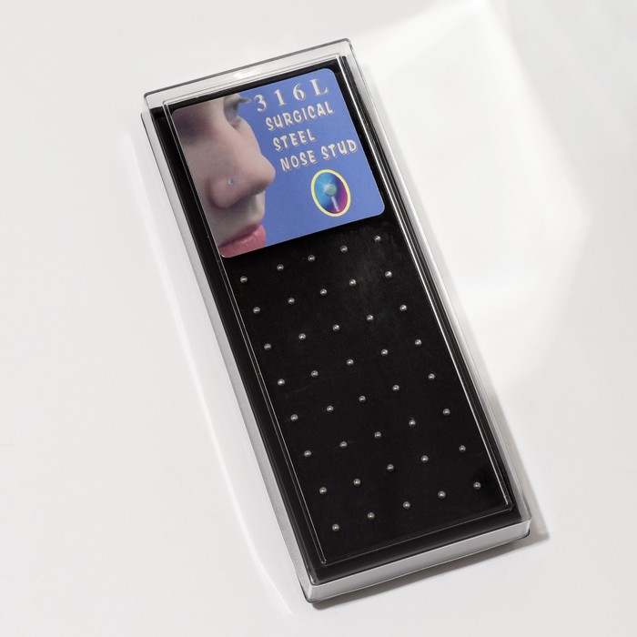 Пирсинг в нос (нострил) «Шарик», прямой, L=10 мм, набор 40 шт., цвет серебро - Фото 1