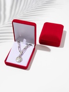 Футляр под набор: серьги и кулон «Прямоугольник» 7.5×6 см, красный, вставка белая 2316475