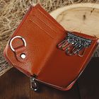 Ключница на молнии, 1 отдел, карман для карт, кольцо, карабины, цвет коричневый - Фото 3