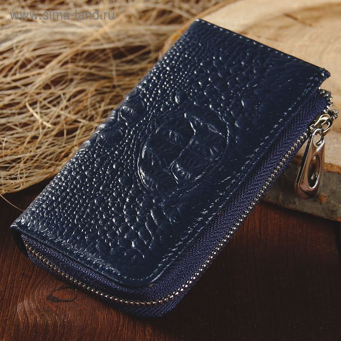 Ключница на молнии, 1 отдел, карман для карт, кольцо, карабины, цвет синий - Фото 1