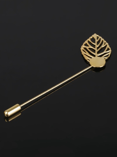 Основа «Брошь-игла» с листом (набор 5 шт.), L=7 см, площадка 9 мм, цвет золото