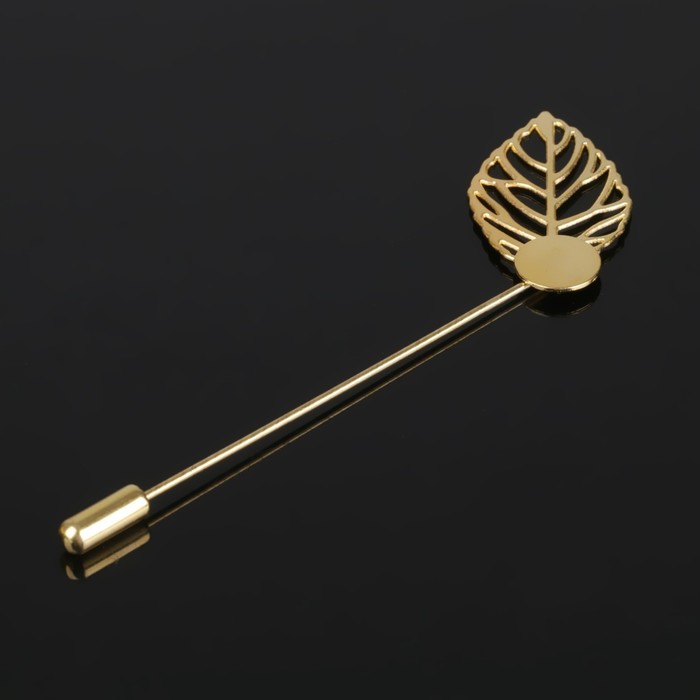 Основа «Брошь-игла» с листом (набор 5 шт.), L=7 см, площадка 0.9 см, цвет золото - Фото 1