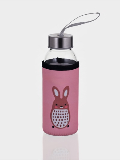 Бутылка для воды «Весёлые зверята», 300 мл, h=17 см, в чехле, стекло, МИКС