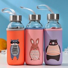 Бутылка для воды «Весёлые зверята», 300 мл, h=17 см, в чехле, стекло, МИКС - фото 122203616