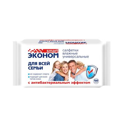 Влажные салфетки «Эконом» Smart, для всей семьи, антибактериальные, 100 шт.