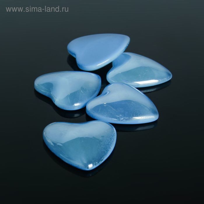 Кабошон стекло, сердце 18*18мм (набор 5шт), цвет голубой - Фото 1