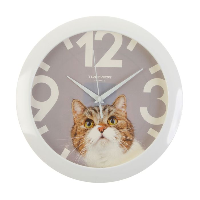 Часы настенные, серия: Животный мир, "Кот", d=29 см, белый обод - фото 1905415452