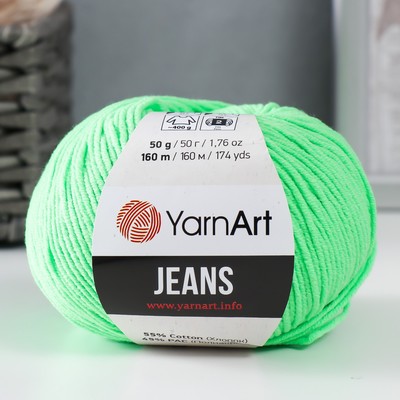 Пряжа для вязания спицами, крючком YarnArt, Jeans, 55% хлопок, 45% акрил, 160 м/50 г, (60 зеленое яблоко)