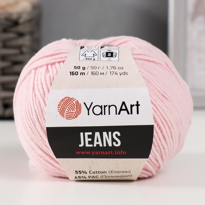Пряжа для вязания спицами, крючком YarnArt, Jeans, 55% хлопок, 45% акрил, 160 м/50 г, (18 нежно-розовый)
