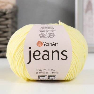 Пряжа для вязания спицами, крючком YarnArt, Jeans, 55% хлопок, 45% акрил, 160 м/50 г, (67 лимон)