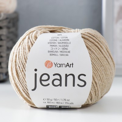 Пряжа для вязания спицами, крючком YarnArt, Jeans, 55% хлопок, 45% акрил, 160 м/50 г, (48 бежевый)