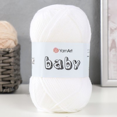 Пряжа для вязания спицами, крючком YarnArt, Baby, 100% акрил, 150 м/50 г, (501 белый)