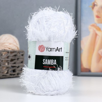 Пряжа для вязания спицами, крючком YarnArt, Samba, 100% полиэстер, 150 м/100 г, (501 яр. белый)
