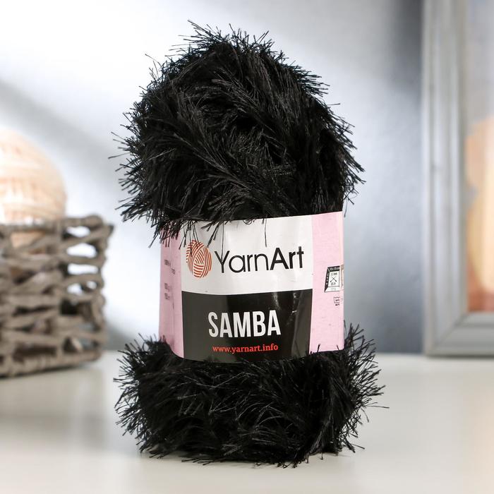 Пряжа "Samba" 100% полиэстер 150м/100гр (02 черный) - Фото 1
