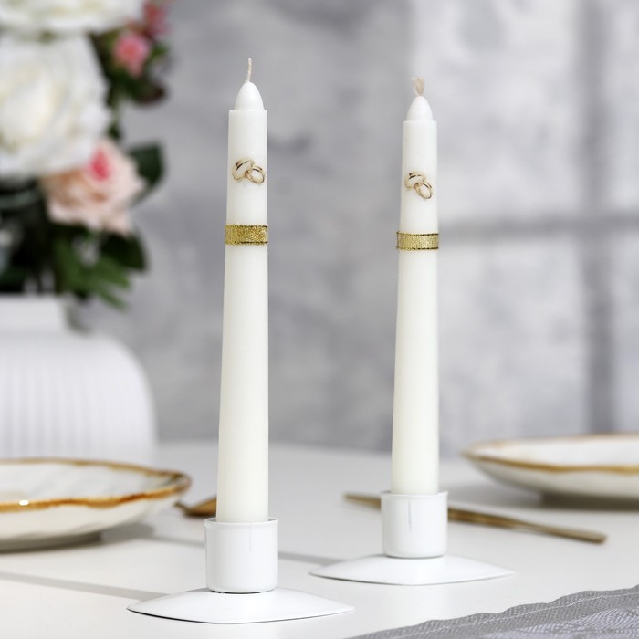 Набор свечей свадебных "Обручальные кольца", белый, родительские - Фото 1